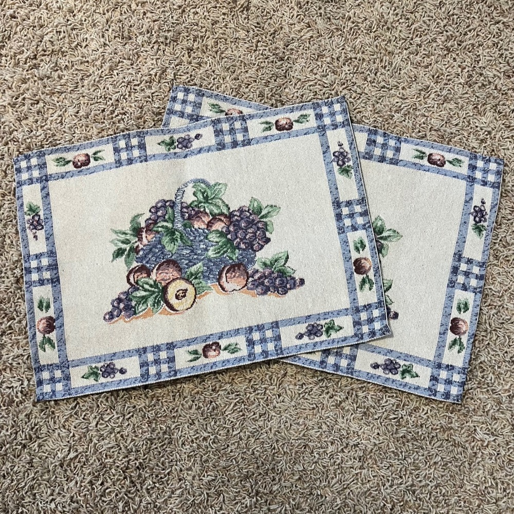 Vintage Tapestry Fruit Basket‎ Placemats Set of 2 Farmhouse Kitchen Table Decor